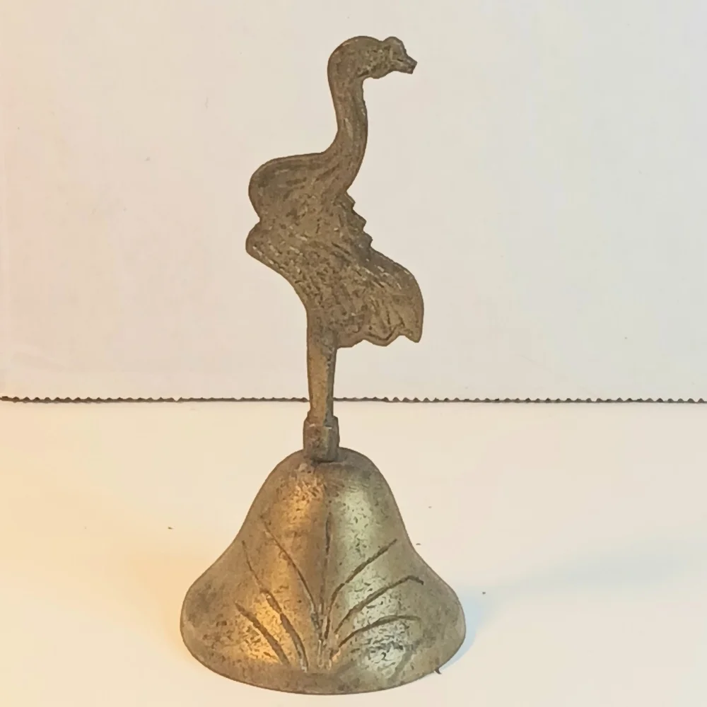 Vintage 80s Brass Hand Crane Bell